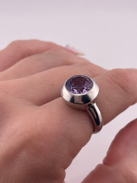 size 7.25 sterling silver faceted round amethyst ring