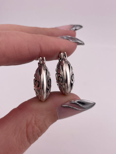 sterling silver cut-out design hoop earrings
