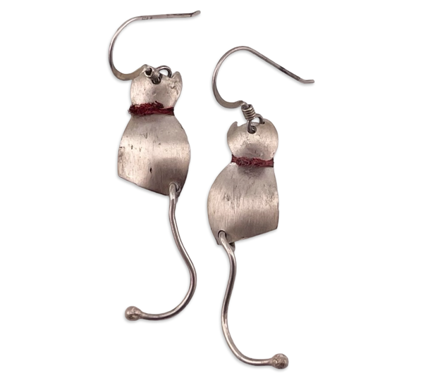 sterling silver brushed textured cat hook dangle earrings
