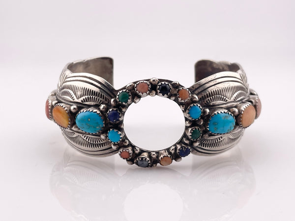 sterling silver Native American signed WB multi-stone watch cuff bracelet