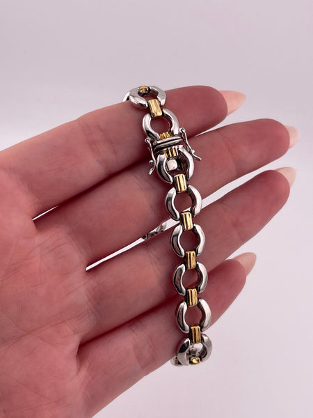 rhodium plated sterling silver & gold plated stoneless circle chain link bracelet