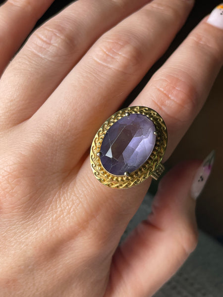 size 7.25 sterling silver faceted purple glass ring ***AS IS***