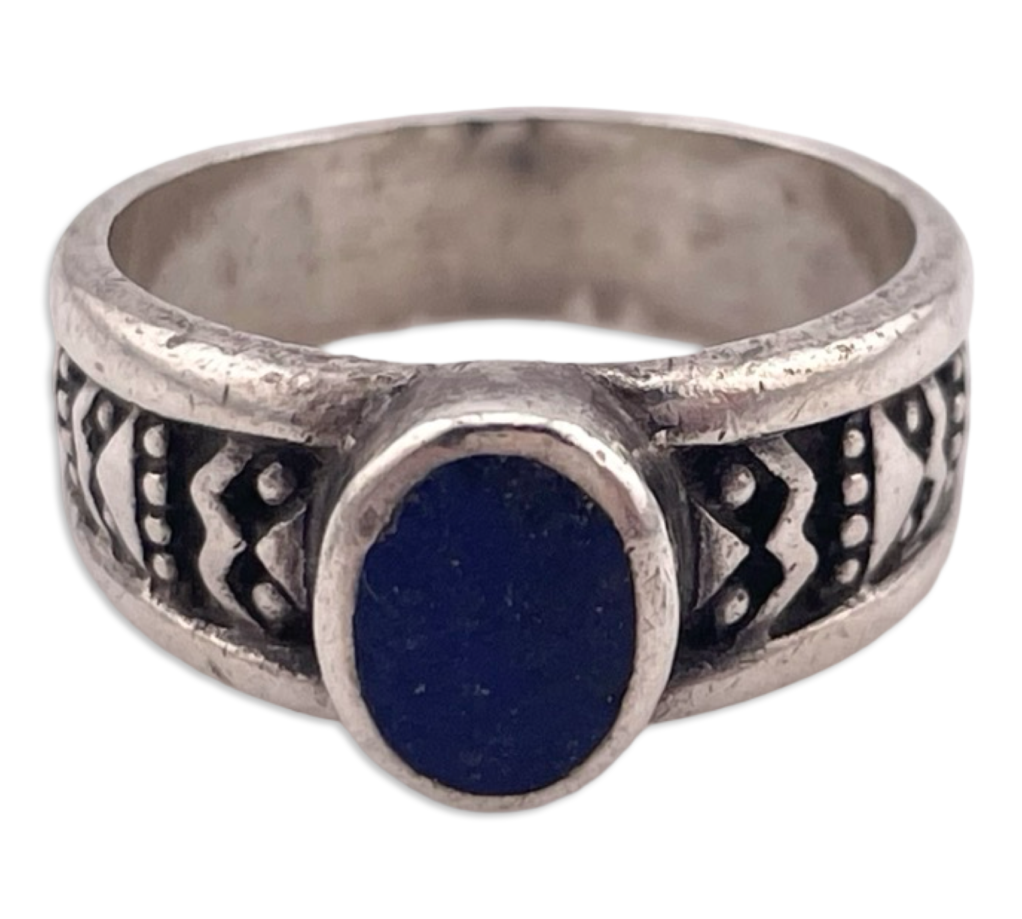 size 7.25 sterling silver lapis detailed band ring ***AS IS***