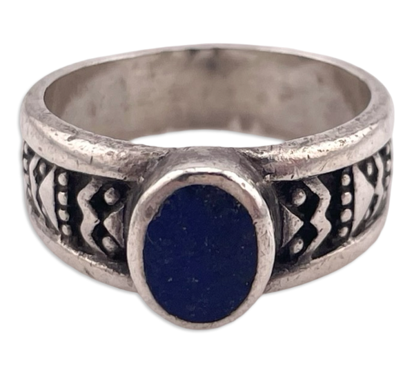 size 7.25 sterling silver lapis detailed band ring ***AS IS***