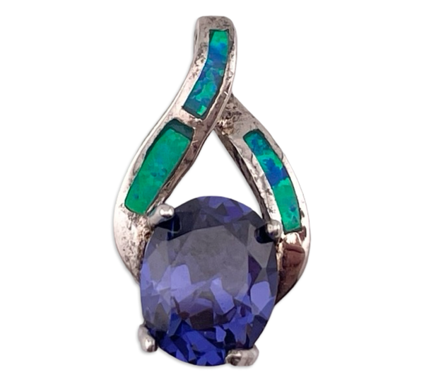 sterling silver rhodium plated faceted amethyst lab opal pendant