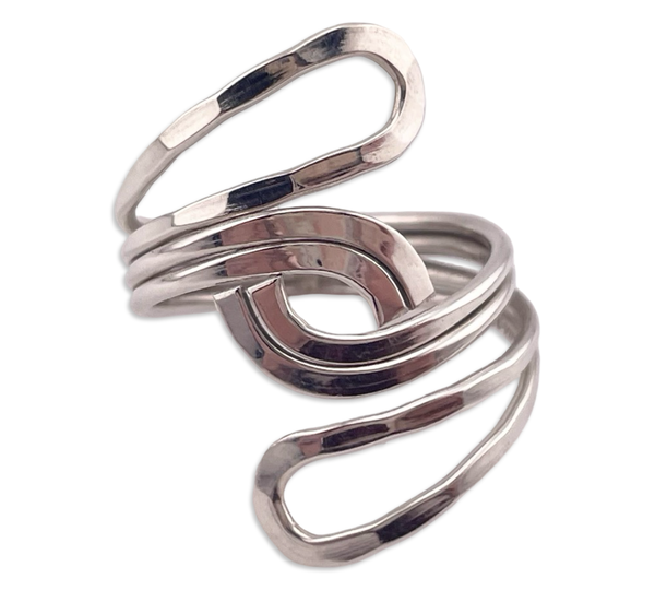 size 10.25 sterling silver hammered stoneless bypass ring