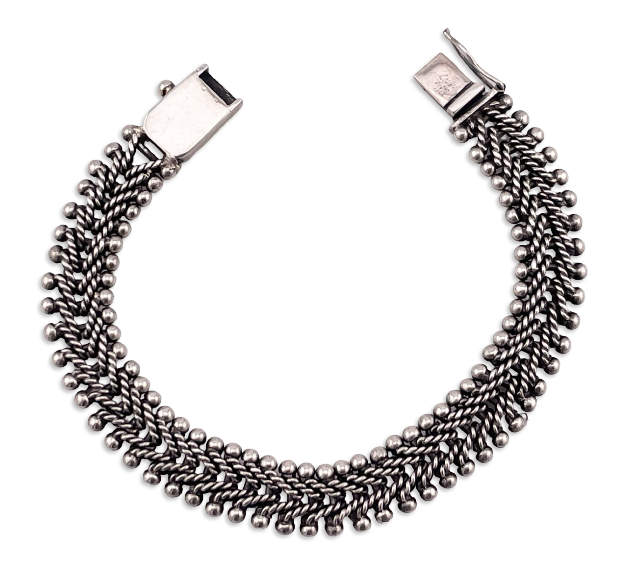 sterling silver heavy 7 5/8" woven ball link bracelet