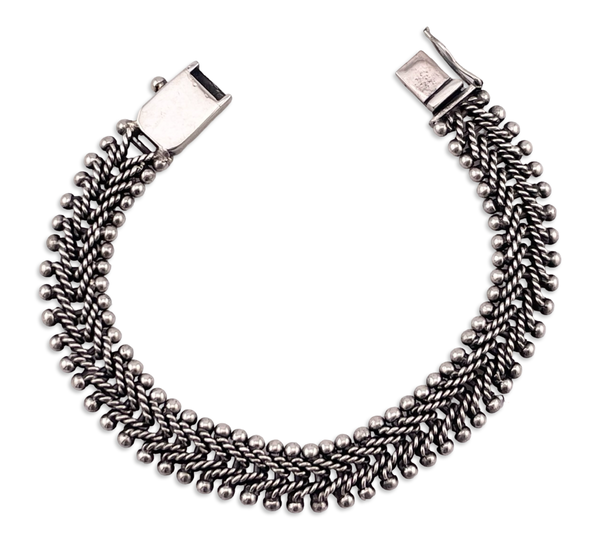 sterling silver heavy 7 5/8" woven ball link bracelet