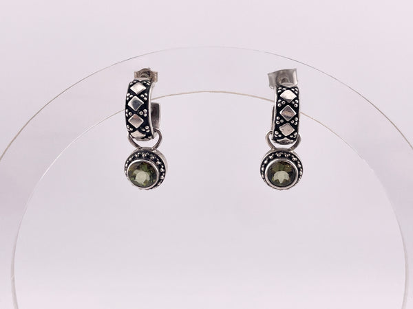 sterling silver faceted green topaz partial hoop post earrings ***Non-sterling posts***