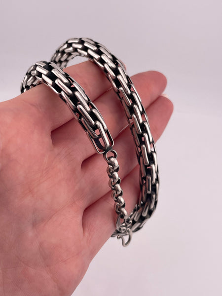 sterling silver heavy multi-rectangle barrel link chain necklace