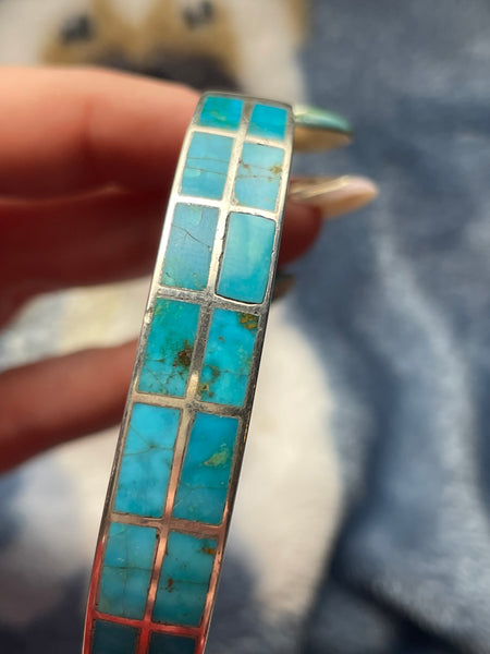 sterling silver turquoise inlay cuff bracelet