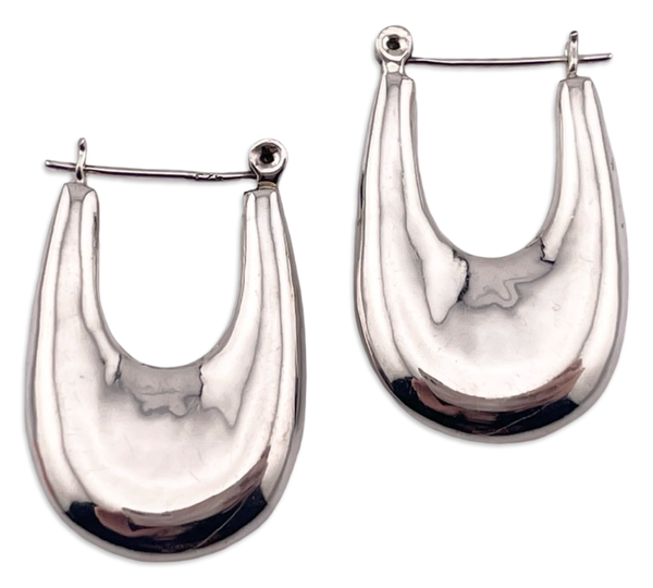 sterling silver 1-3/8" puffy oblong  hoop earrings