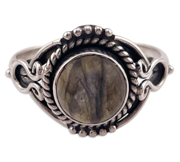 size 8.75 sterling silver round labradorite rope design ring