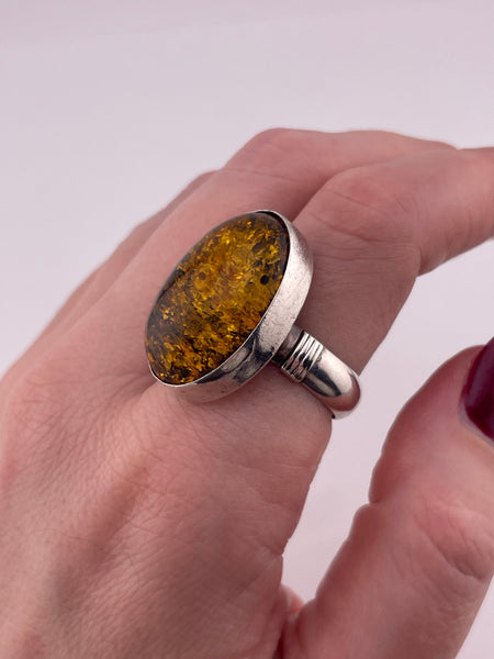 size 10 sterling silver Desert Rose Trading oval amber ring