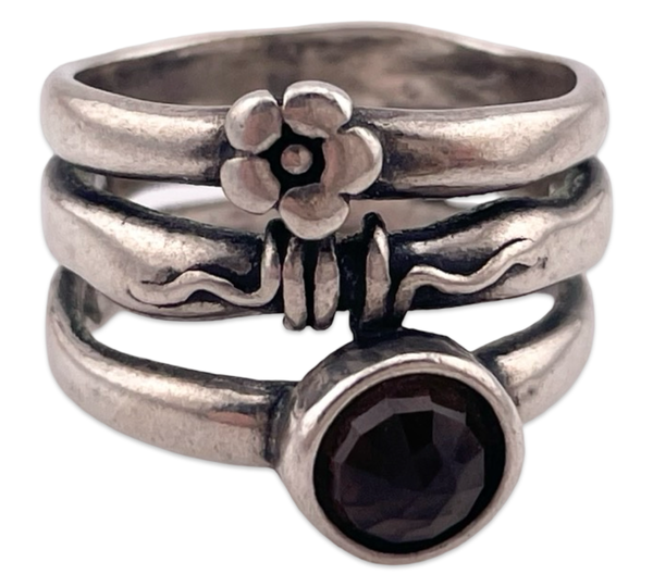 size 5.5 sterling silver Silpada faceted smoky quartz flower ring