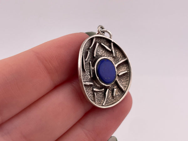 sterling silver lapis textured pendant