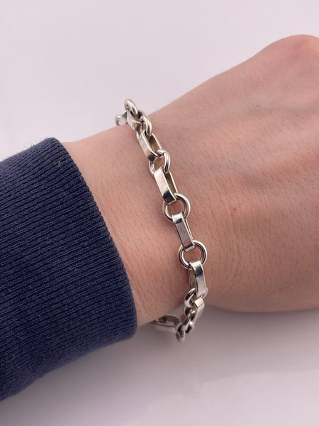 sterling silver stoneless paperclip circle chain link toggle clasp bracelet
