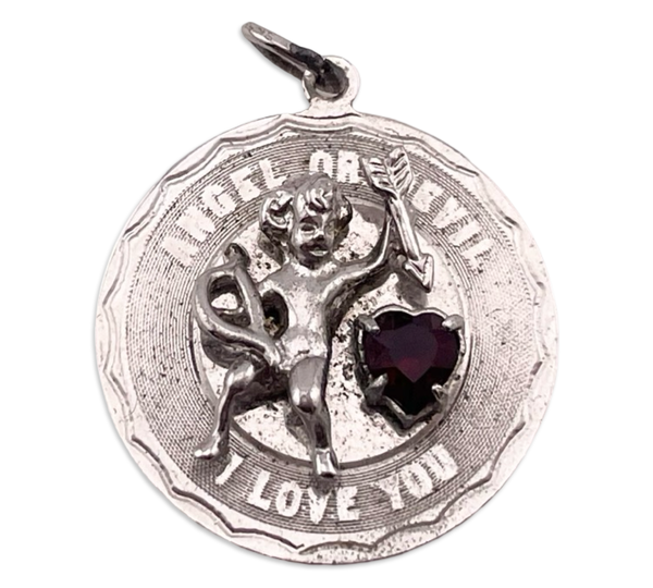 sterling silver rhodium plated "Angel of Devil I Love You" plastic heart pendant