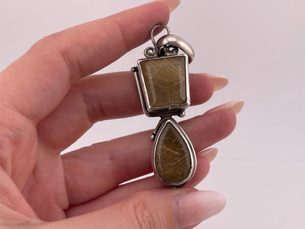 sterling silver rutilated quartz pendant