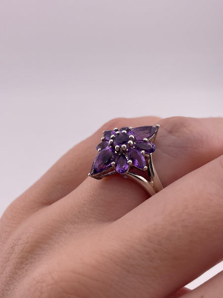 size 6 sterling silver faceted amethyst cluster ring