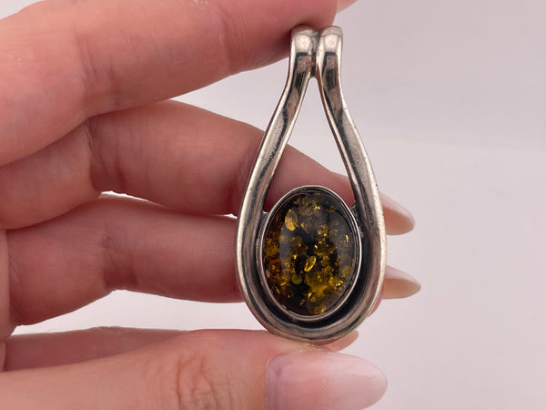 sterling silver yellow amber pendant