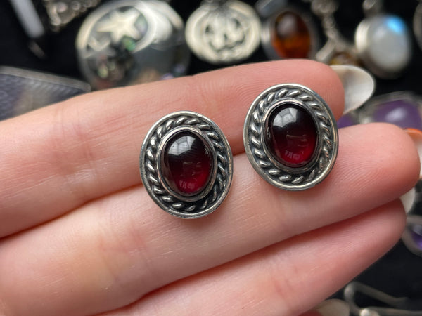 sterling silver garnet post earrings