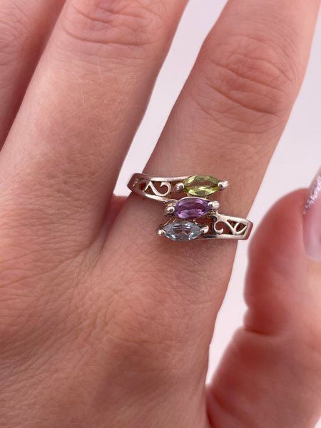size 9 sterling silver faceted peridot amethyst topaz ring