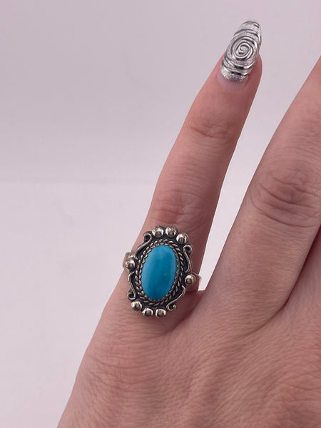 size 5.25 sterling silver rhodium plated Bell Trading Post turquoise ring