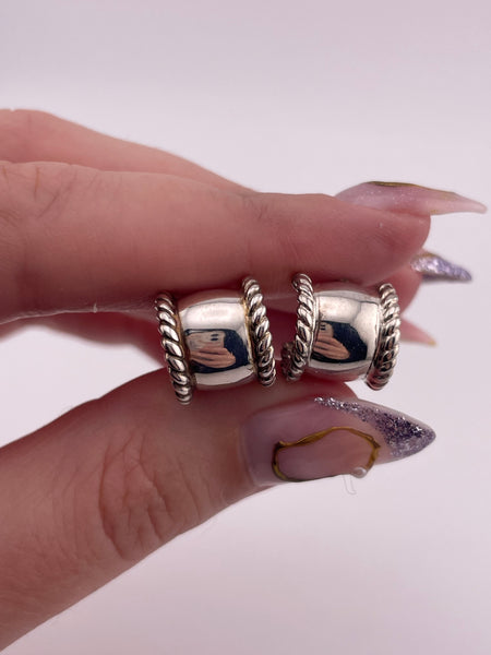 sterling silver rope border partial hoop post earrings