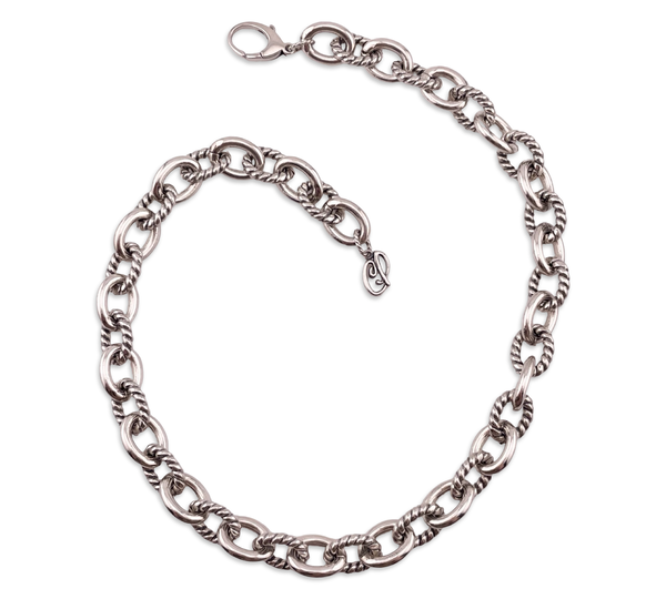 sterling silver 18-1/4" 120 gram heavy chunky Carolyn Pollack cable link textured necklace