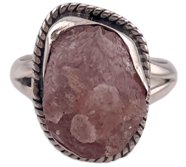 size 7.25 sterling silver raw rose quartz ring