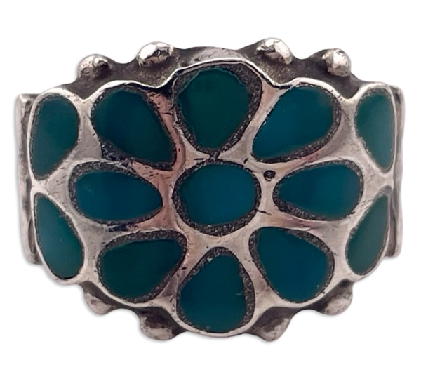 size 6.5 sterling silver turquoise inlay flower ring