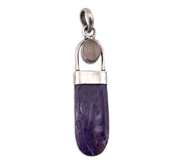 sterling silver charoite quartz pendant