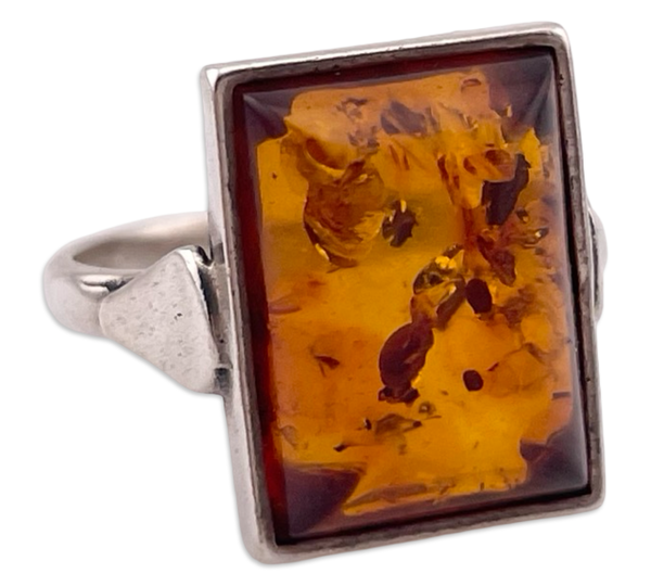 size 7.25 sterling silver shaped rectangle amber ring