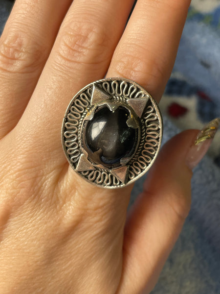 size 8.5 sterling silver chunky gray gemstone ring