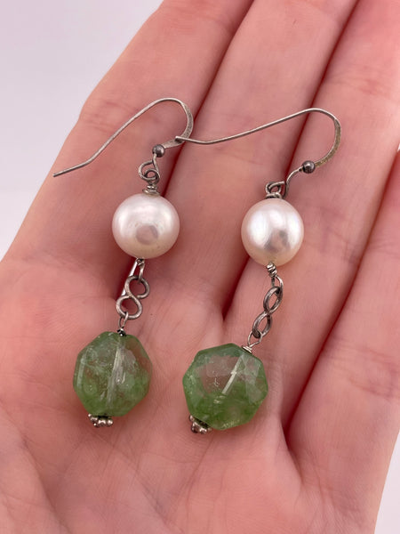 sterling silver pearl, rhinestone, & gemstone dangle earrings