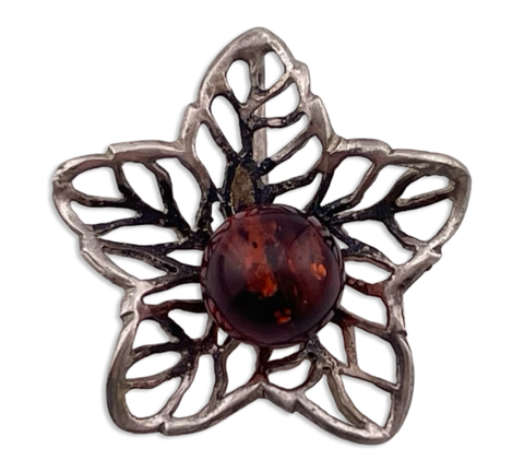 sterling silver amber orb leaf star pendant