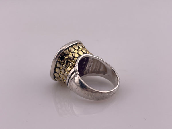 size 5.75 rhodium plated sterling silver & gold wash chunky faceted purple glass ring