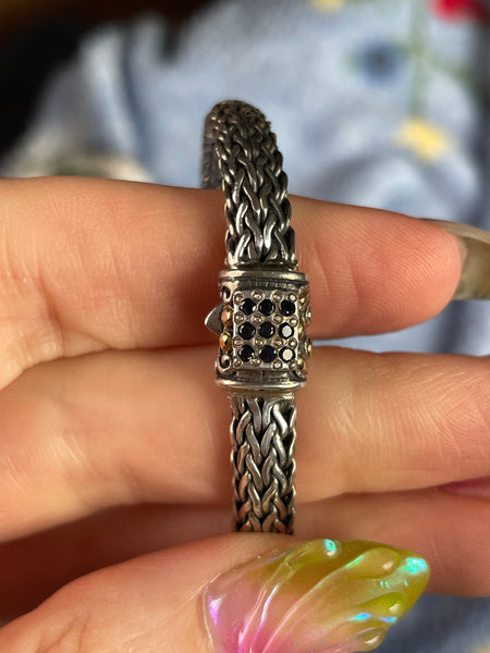 sterling silver & 18k gold sapphire woven wheat link bracelet