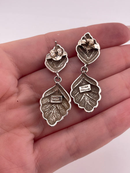 sterling silver leaf post dangle earrings