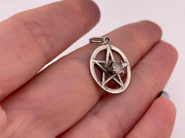 sterling silver faceted rainbow moonstone pentagram star pendant **AS IS**