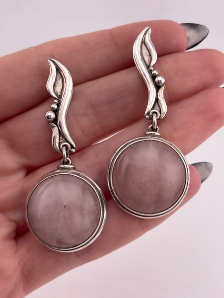 sterling silver rose quartz post dangle earrings