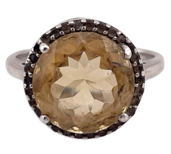 size 8.75 sterling silver faceted lab citrine rhinestone ring **AS IS**