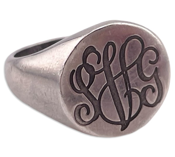 size 6.25 sterling silver 'SGV' initials ring