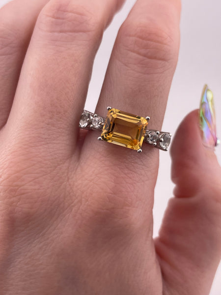 size 9.25 sterling silver rhodium plated citrine spinel ring