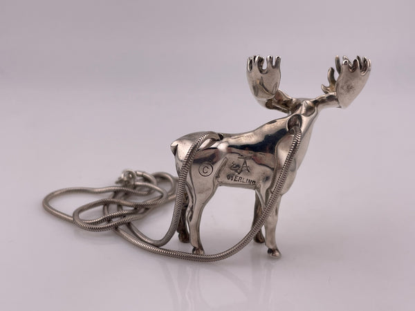 sterling silver heavy artisan moose sculpture pendant necklace
