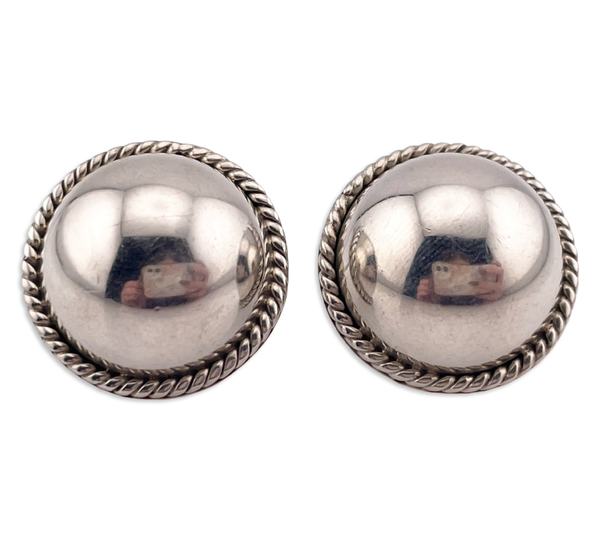 sterling silver Mexican stoneless dome rope border post earrings