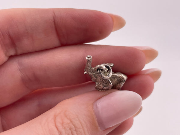 sterling silver 3D elephant trunk up pendant