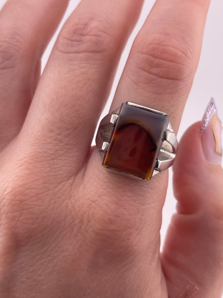 size 9.5 sterling silver rhodium plated Montana agate ring