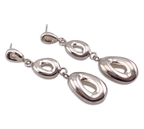 sterling silver stoneless triple oval post dangle earrings